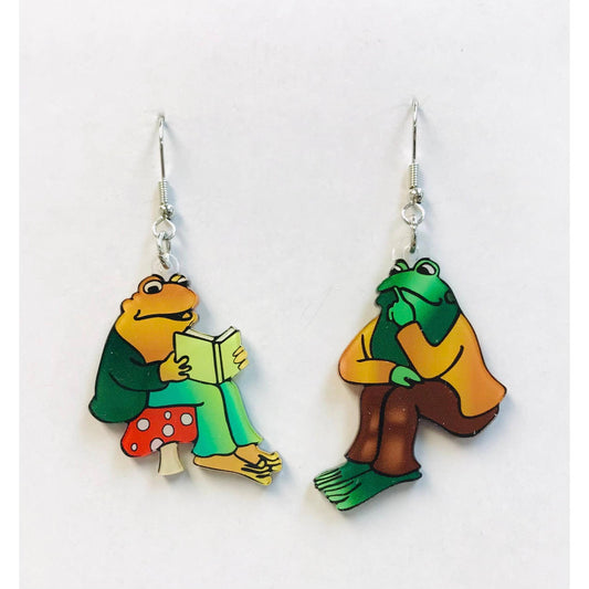 Frog Friends Reading Books Earrings | Cute Acrylic Book Lover Gift & Quirky Frog Jewelry