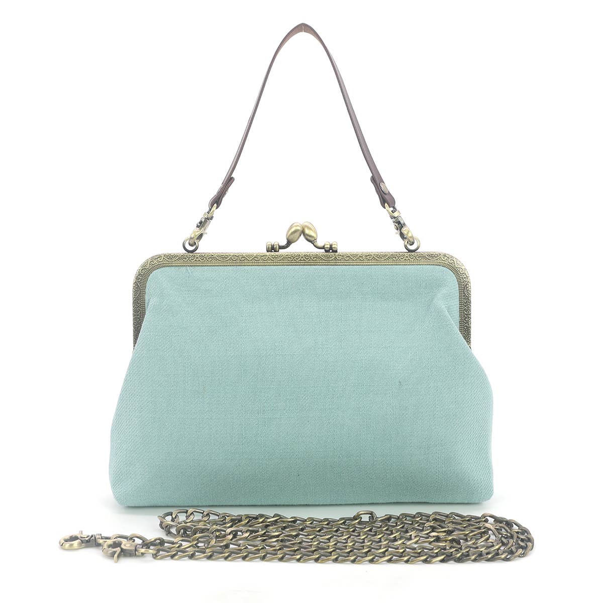 Frog in the Lily Pond Kiss Lock Bag in Linen Cotton Blend Material