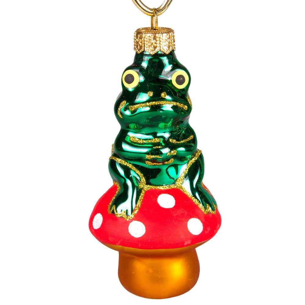 Frog on a Toadstool Christmas Ornament | Christmas Tree Accessories Decorations | 4.13''