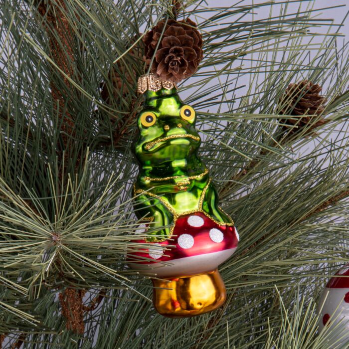 Frog on a Toadstool Christmas Ornament | Christmas Tree Accessories Decorations | 4.13''