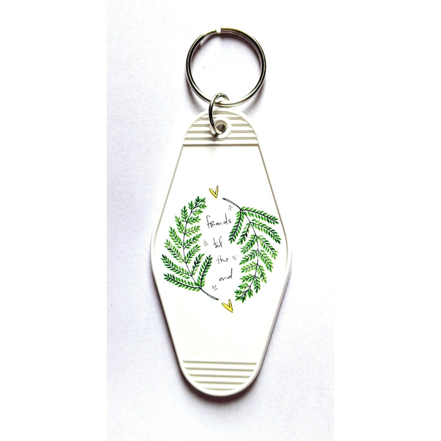 Fronds Til The End Motel Style Illustrated Funny Keychain - White, Green