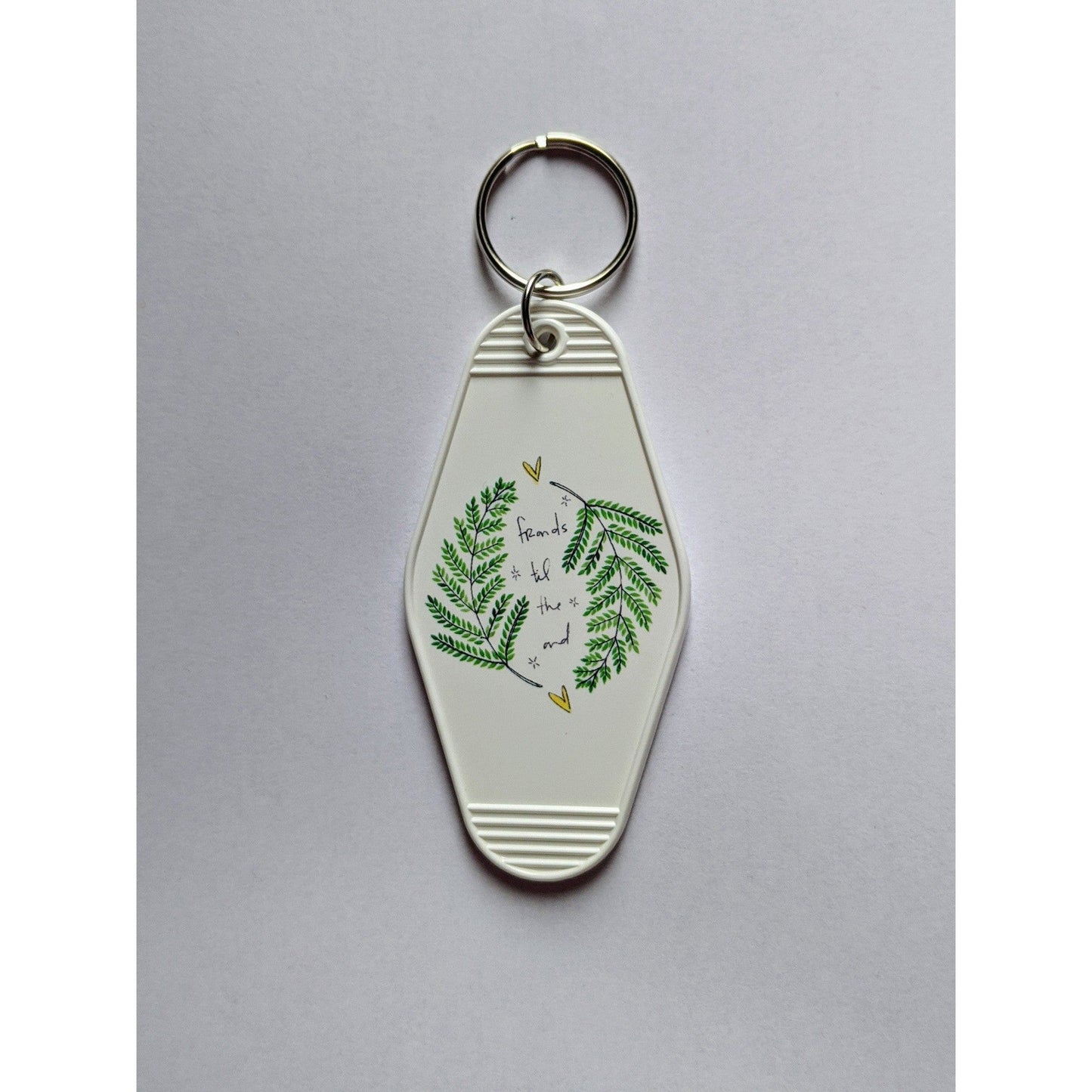 Fronds Til The End Motel Style Illustrated Funny Keychain - White, Green