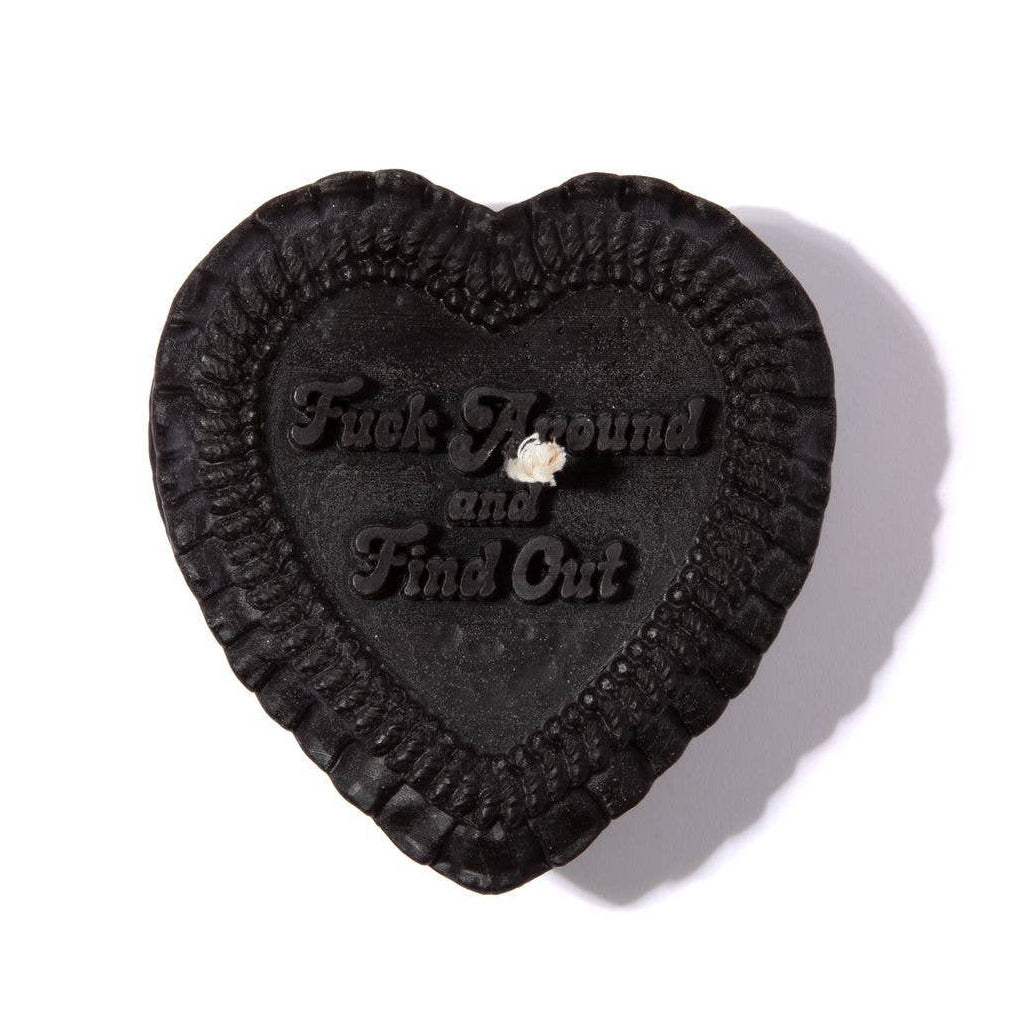 Fuck Around and Find Out Heart Cake Unscented Candle in Black-Fun Club-The Bullish Store