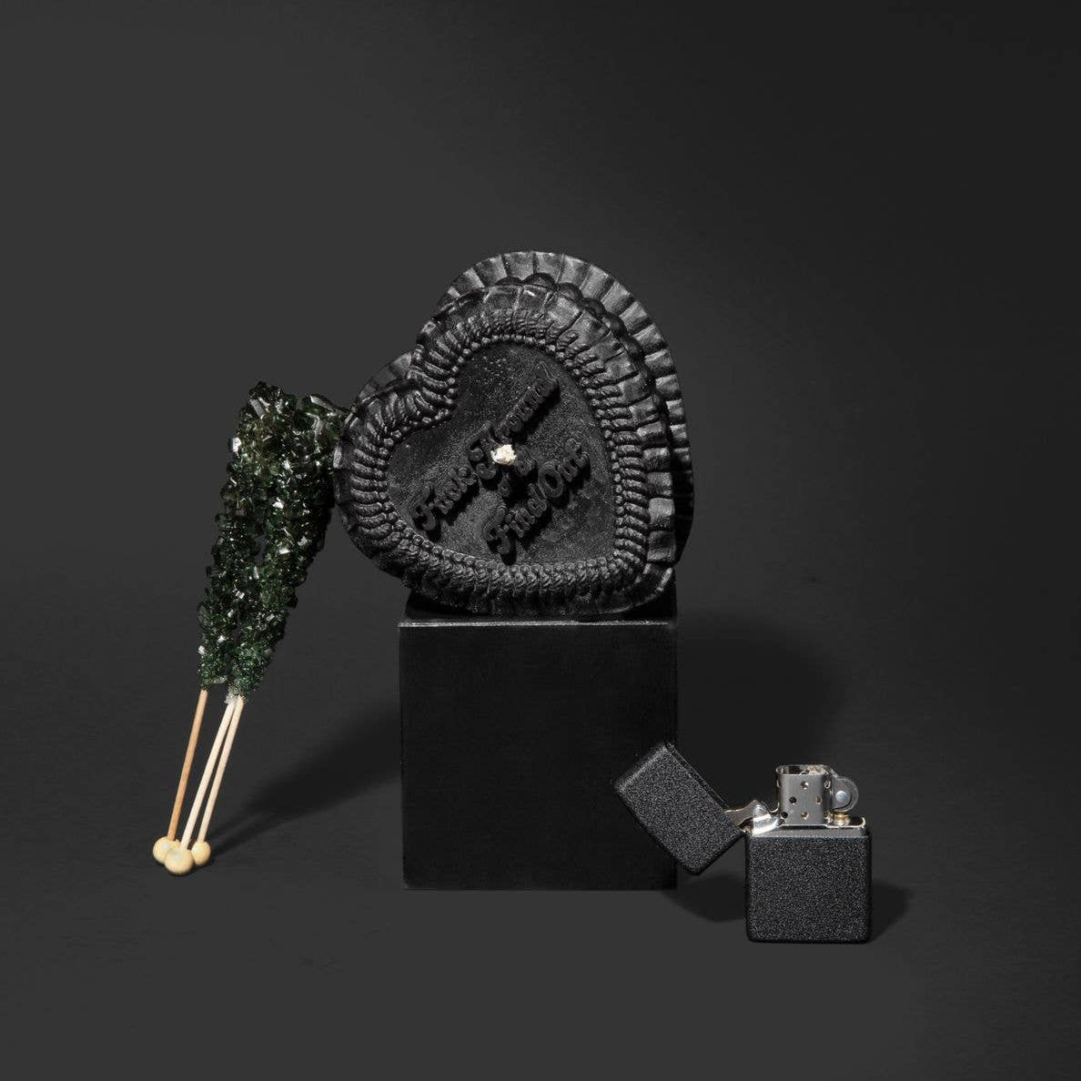 Fuck Around and Find Out Heart Cake Unscented Candle in Black-Fun Club-The Bullish Store