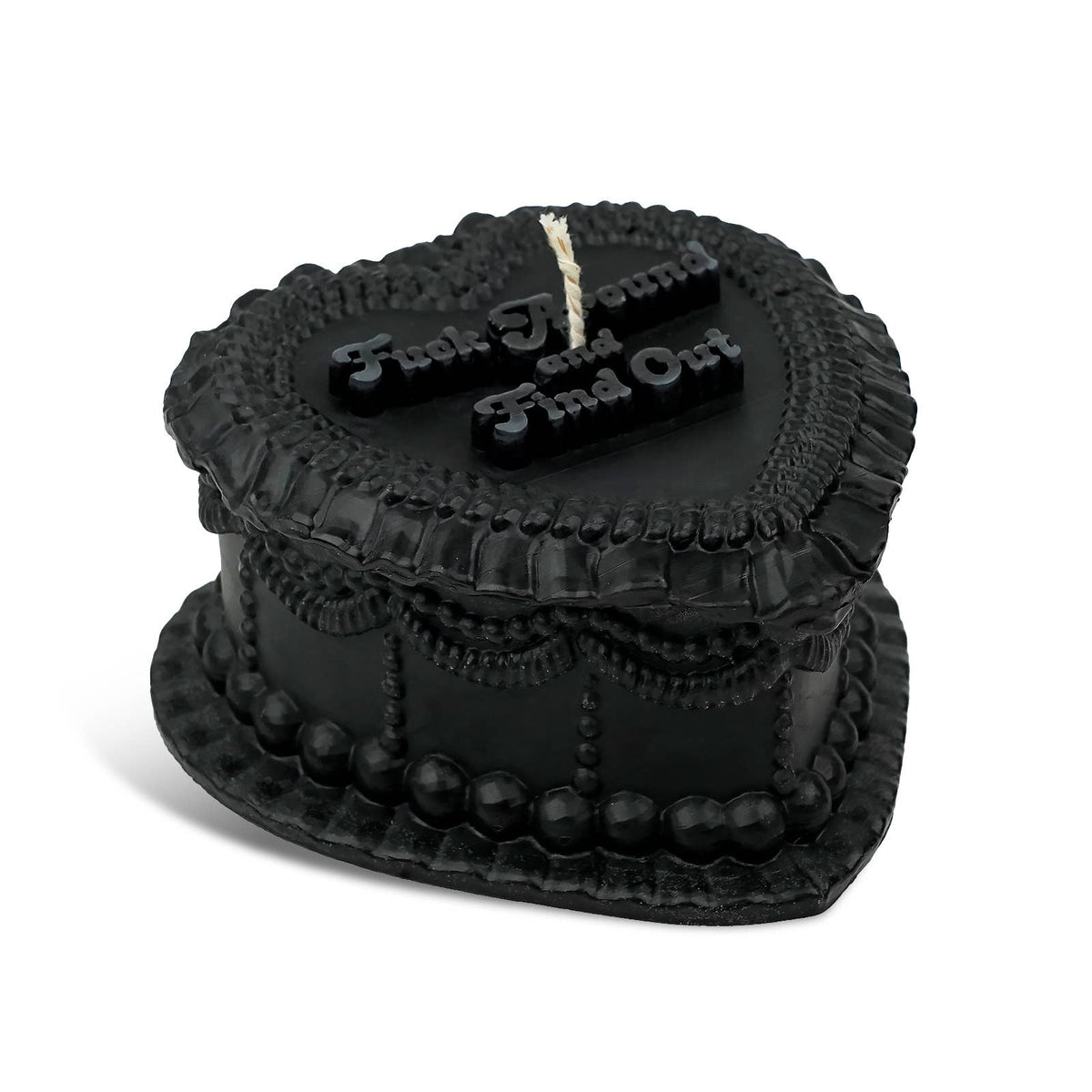 Fuck Around and Find Out Heart Cake Unscented Candle in Black-Fun Club-The Bullish Store