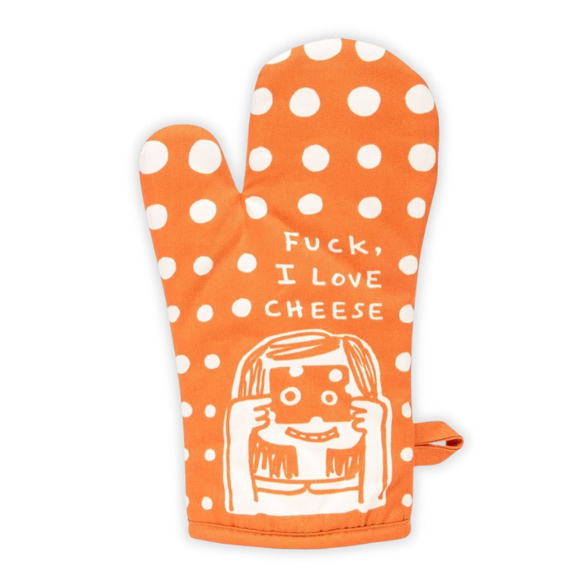 Fuck, I Love Cheese Oven Mitt in Orange | Kitchen Thermal Single Pot Holder | BlueQ at GetBullish