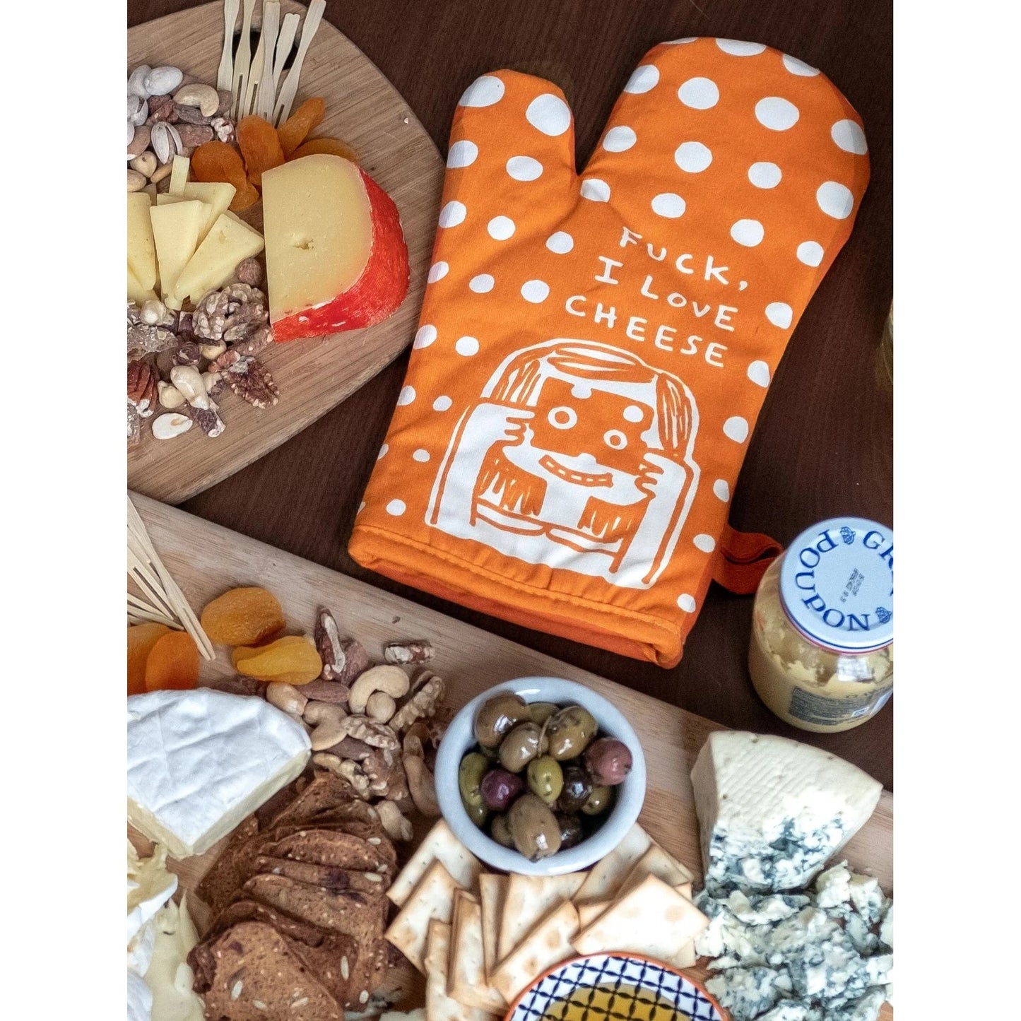 Fuck, I Love Cheese Oven Mitt in Orange | Kitchen Thermal Single Pot Holder | BlueQ at GetBullish