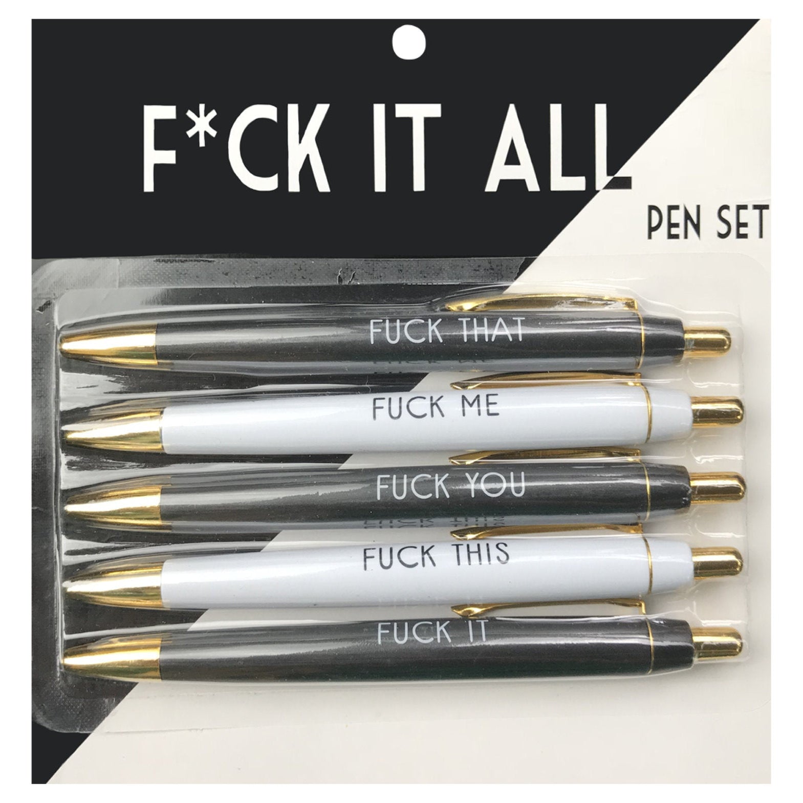 Fuck It All Pen Black Ink Pen Set - 5 Pens with Gold HardwareFun Club