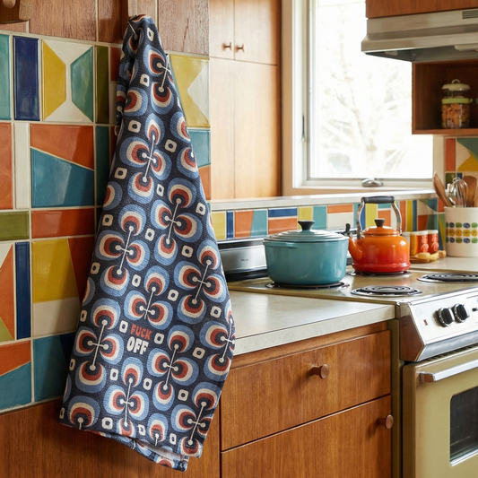 Fuck Off Mid Century Kitchen Towel | Retro Style Cotton Hand Tea Dish Cloth | 16" x 26"