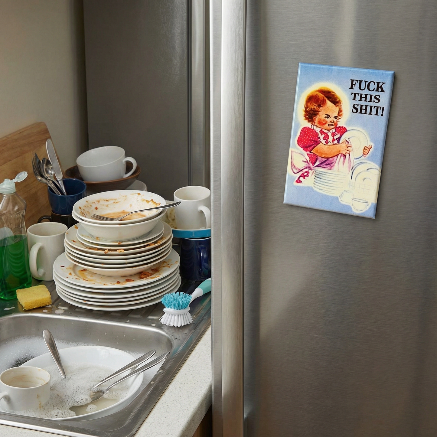 Fuck This Shit Anti-Housework Retro Illustrated Fridge Magnet