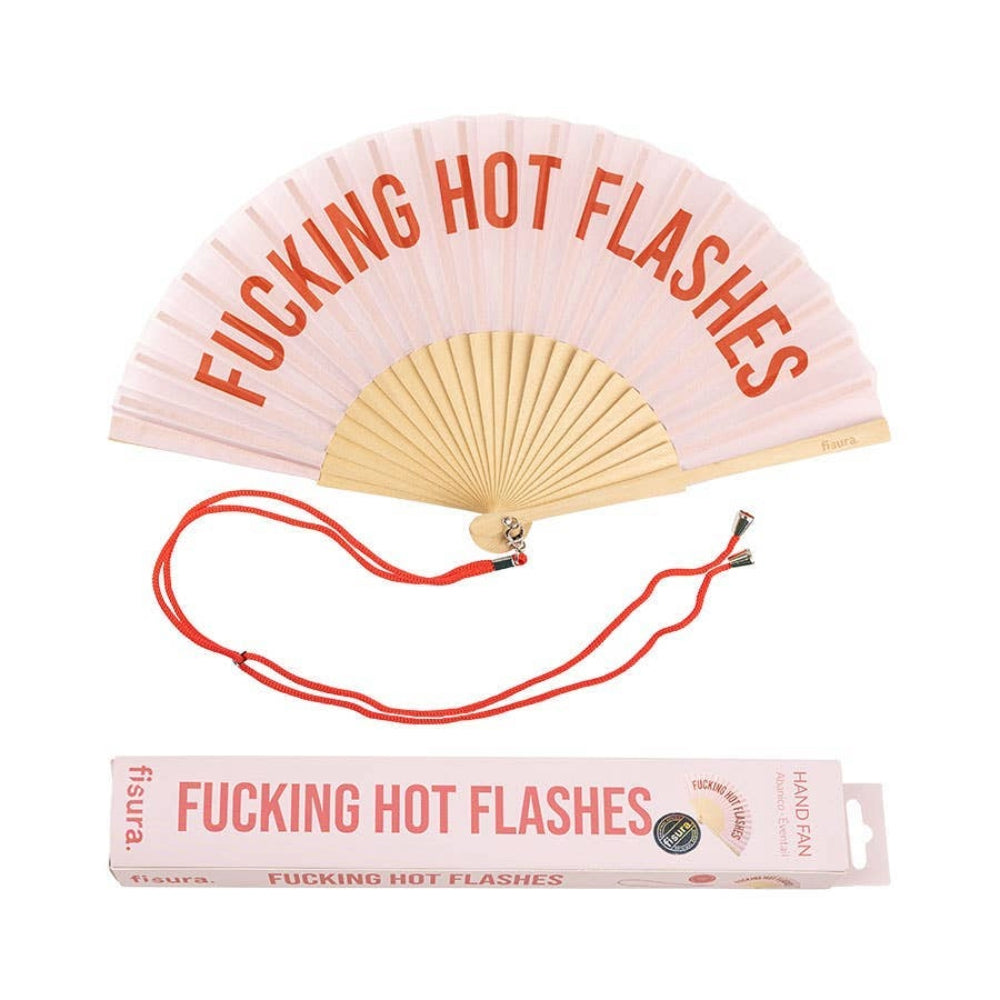 Fucking Hot Flashes Pink Wooden Hand Fan | Funny Hot Weather Foldable Fan