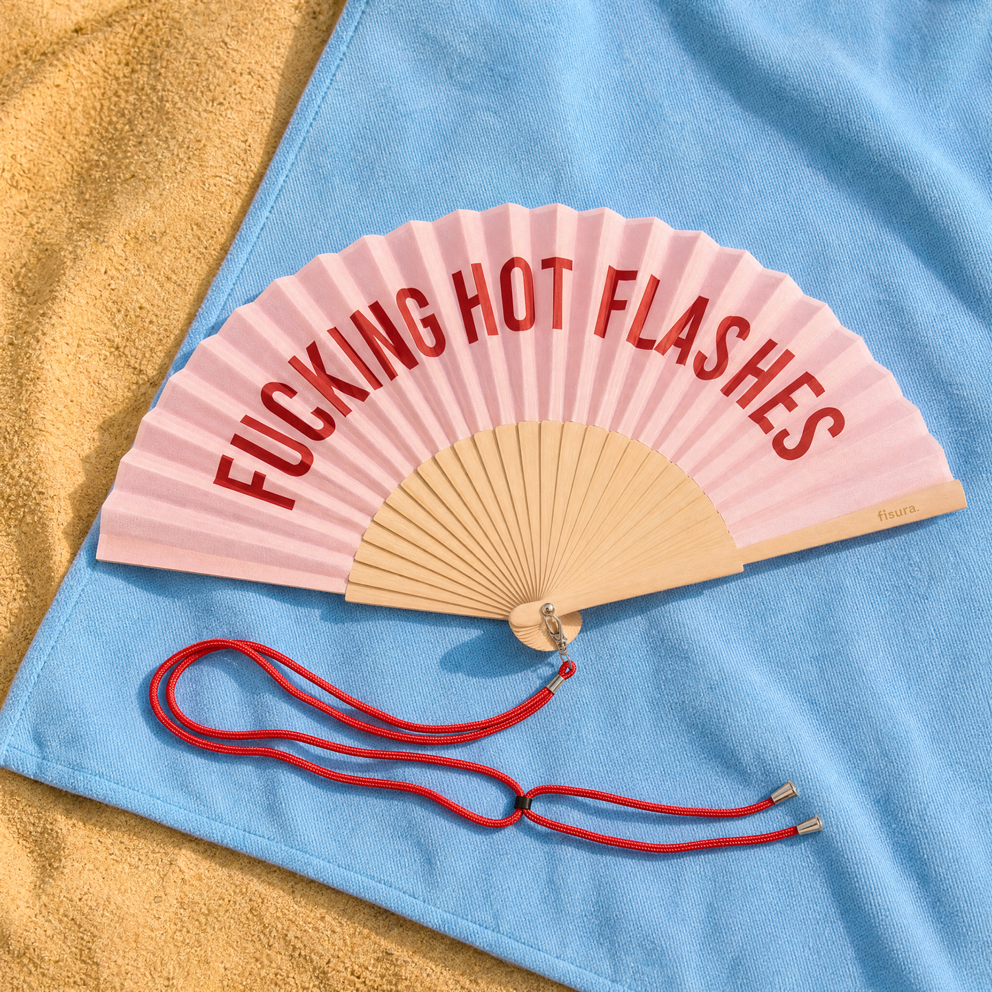 Fucking Hot Flashes Pink Wooden Hand Fan | Funny Hot Weather Foldable Fan