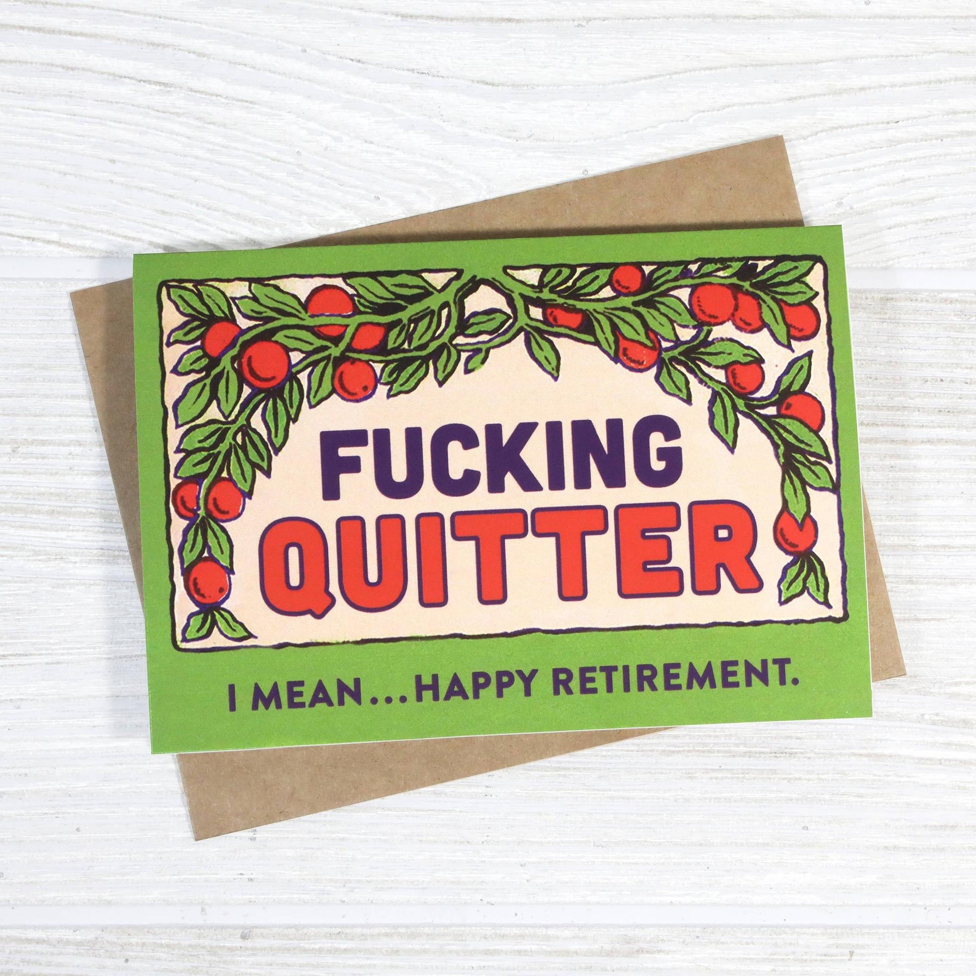 Card with 'F***ing Quitter' text on a white background