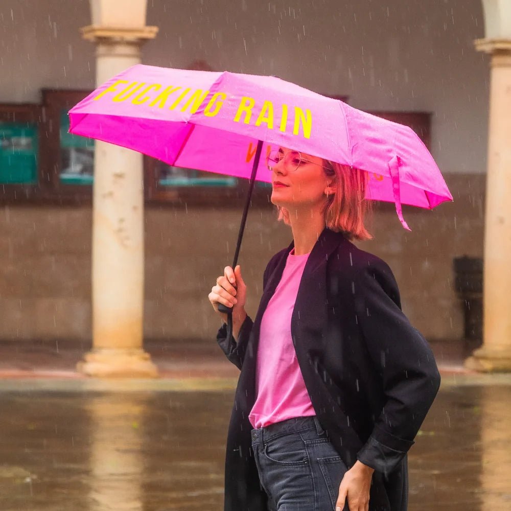 Fucking Rain Pink Folding Umbrella