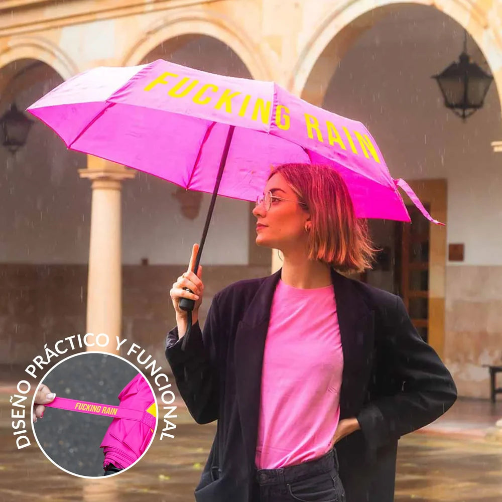 Fucking Rain Pink Folding Umbrella