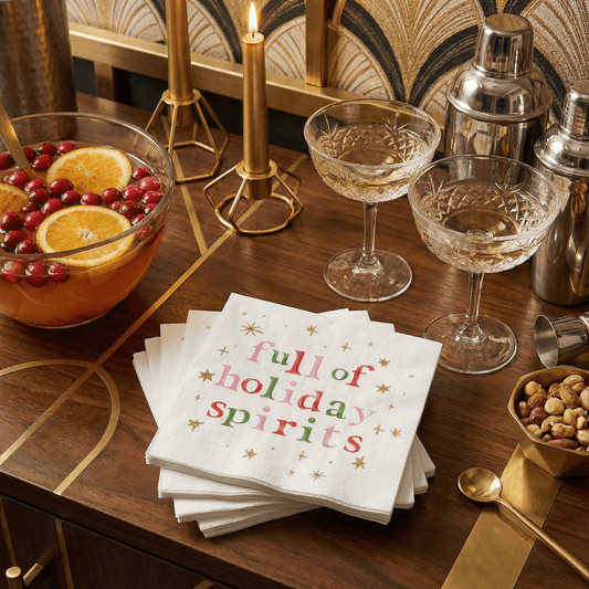 Full Of Holiday Spirits Foil Napkin | Beverage Paper Napkins | 5''