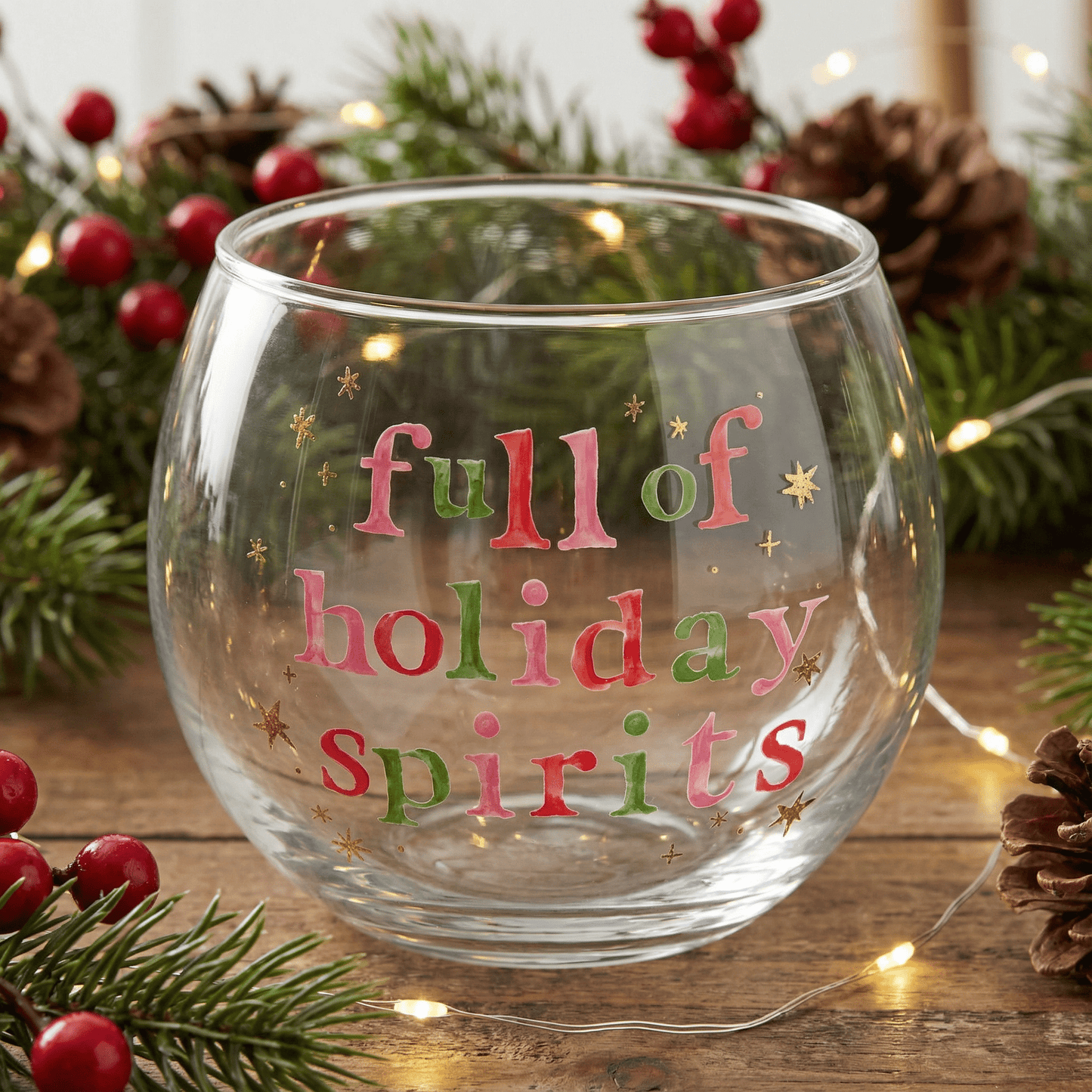 Full of Holiday Spirits Roly Poly Glass | Festive Holiday Drinkware | 13 oz