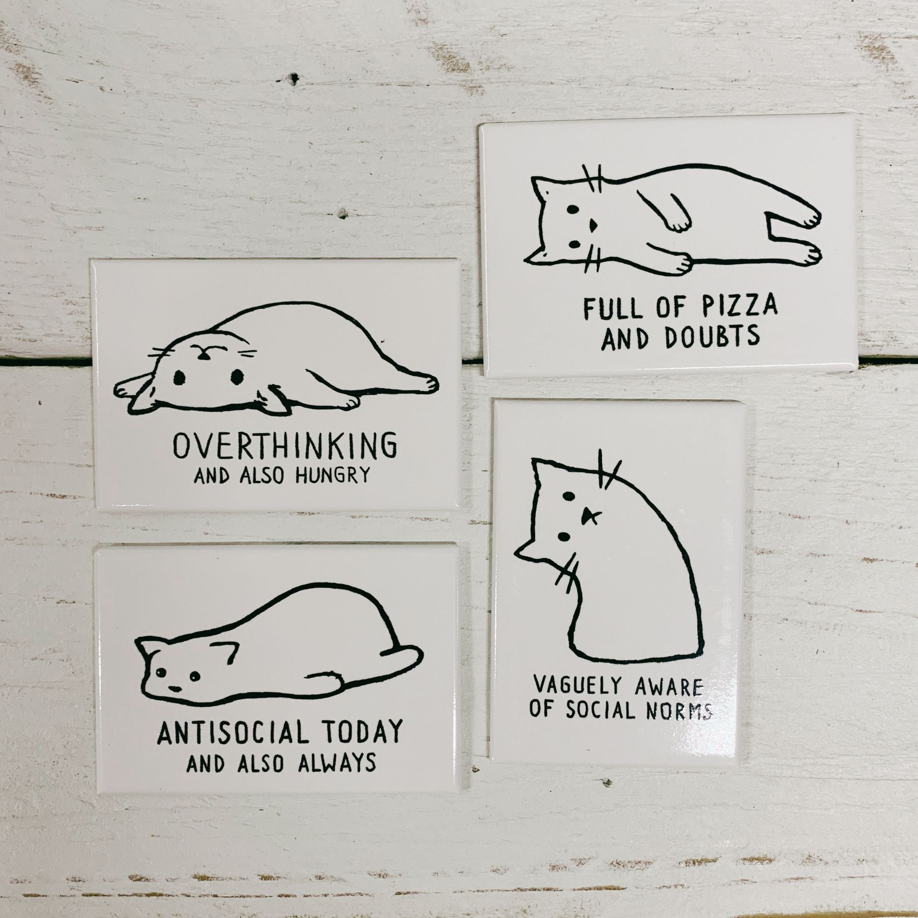 Full of Pizza and Doubts Funny Cat Rectangular Magnet | Ref Fridge Magnetic Surface Decor | 3" x 2"