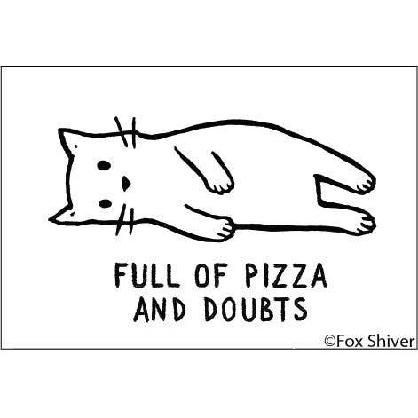 Full of Pizza and Doubts Funny Cat Rectangular Magnet | Ref Fridge Magnetic Surface Decor | 3" x 2"
