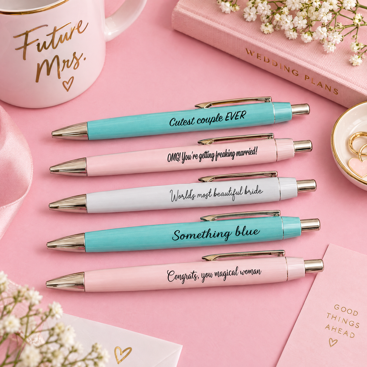 Fun Club Bridal Ballpoint Pen Set | et of 5 Gift Pens | World's Most Beautiful Bride, Something Blue, Etc.-Fun Club-The Bullish Store