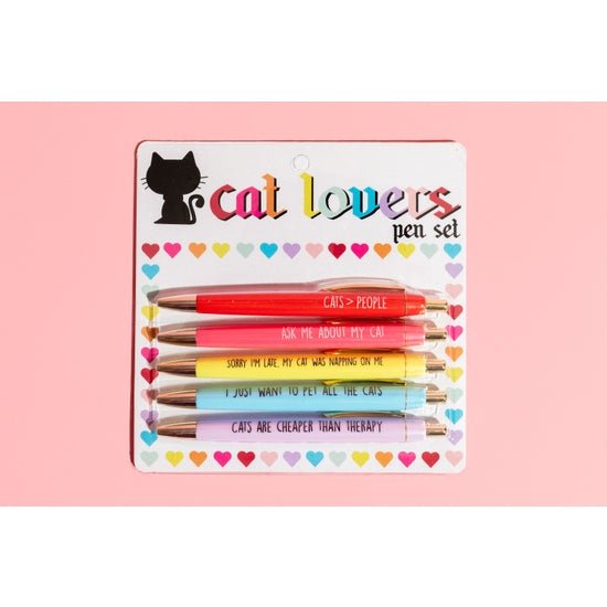 Fun Club Cat Lovers Multicolor Pen Set | 5 Funny Pens Packaged for Gifting | Cats > People, I Just Want To Pet All The Cats...