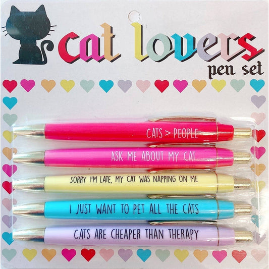 Fun Club Cat Lovers Multicolor Pen Set | 5 Funny Pens Packaged for Gifting | Cats > People, I Just Want To Pet All The Cats...