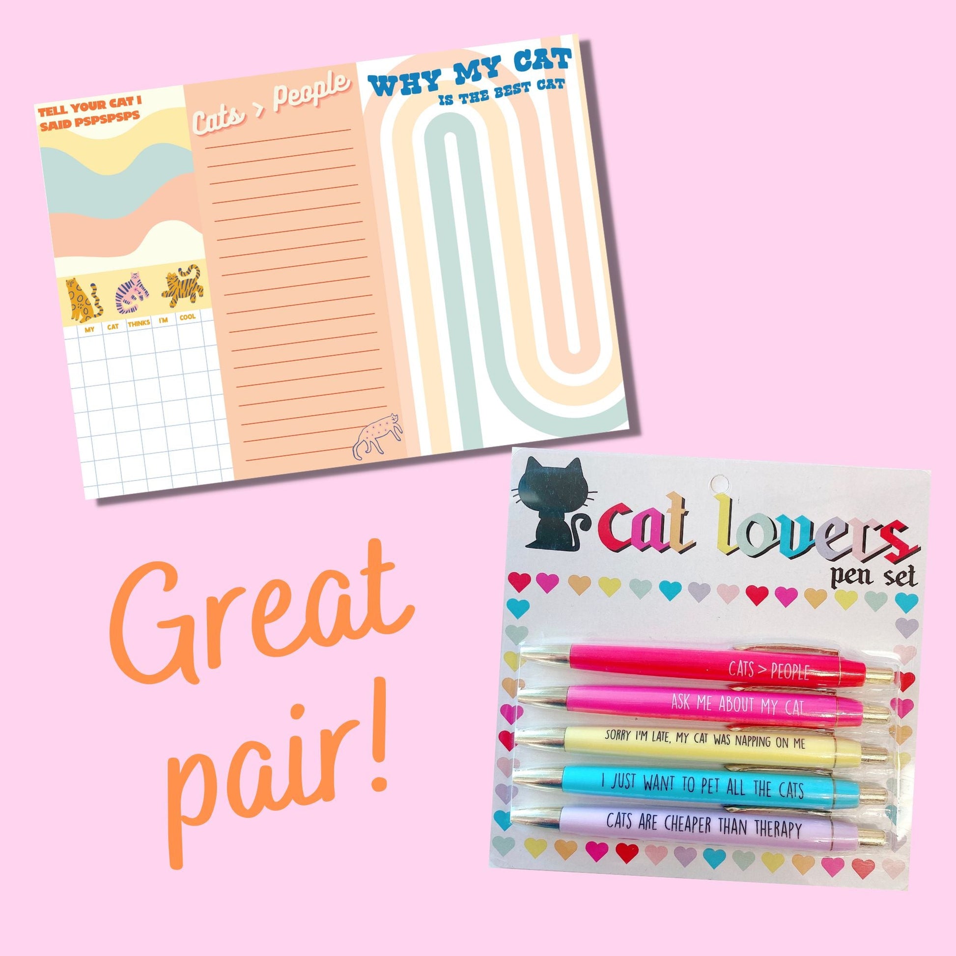 Fun Club Cat Lovers Notepad Set | Sticky Note and Tear-away Notepad Set | Giftable Stationery Set