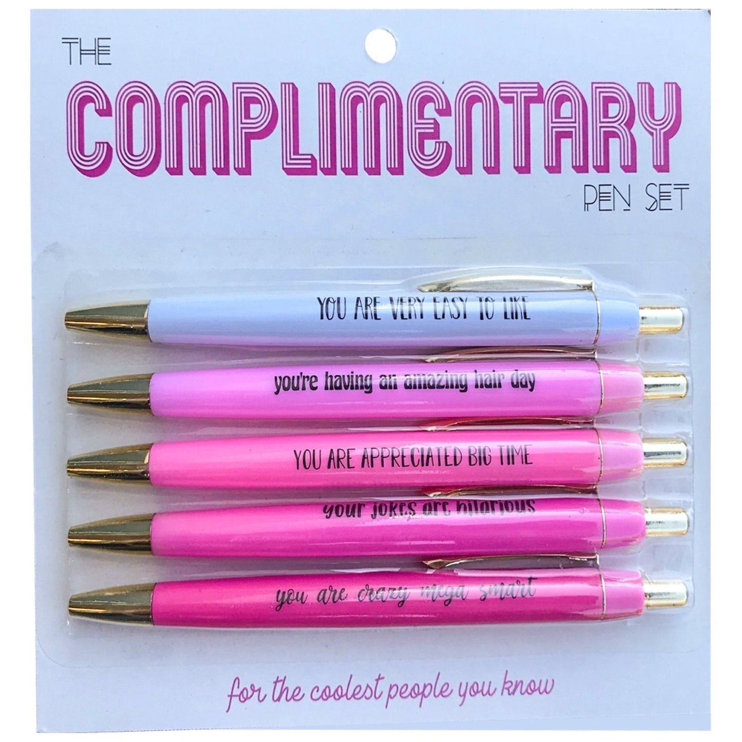 Fun Club Complimentary Pen Set in Ombré Pink | Black Ink | Set of 5 | You Are Very Easy to Like, You Are Crazy Mega Smart...