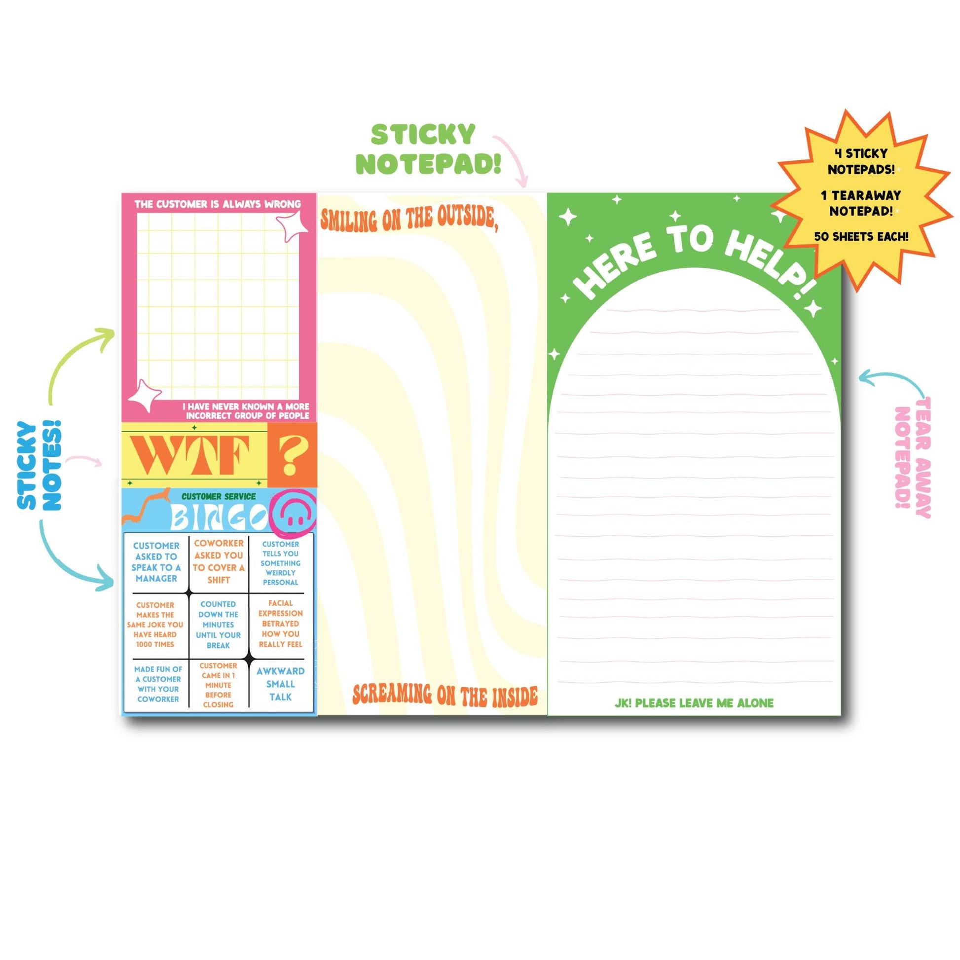 Fun Club Customer Service Notepad Set | Funny Giftable Sticky Note Pad Set