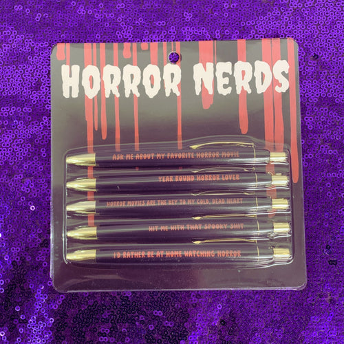 Fun Club Horror Nerds Pen Set | Set of 5 | Hit me with that spooky shit, etc.