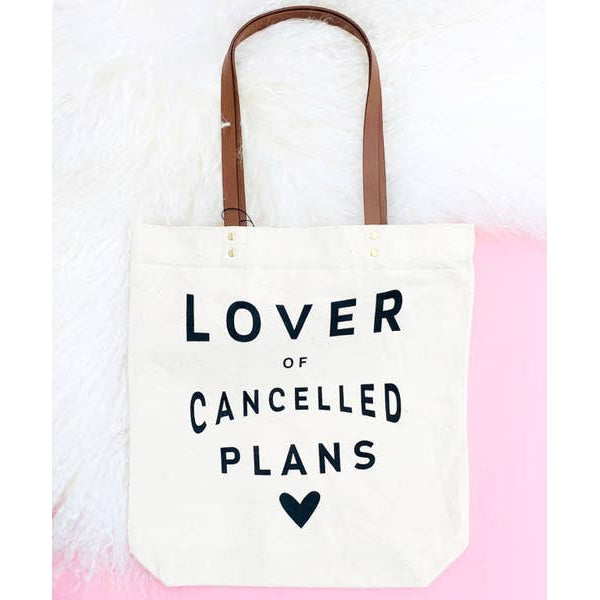 Fun Club Lover of Cancelled Plans Canvas Tote Bag | Vegan Leather Handles