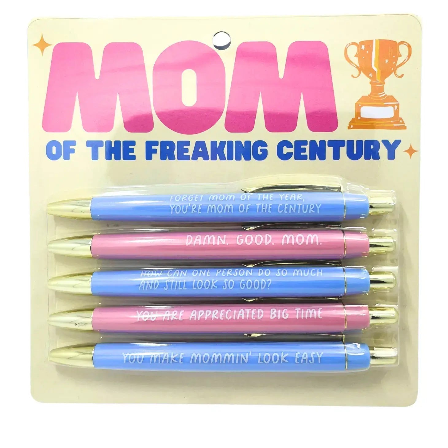 Fun Club Mom of The Freaking Century Pen Set | Mother's Day Gift | Set of 5 Black Ink Ballpoint Pen