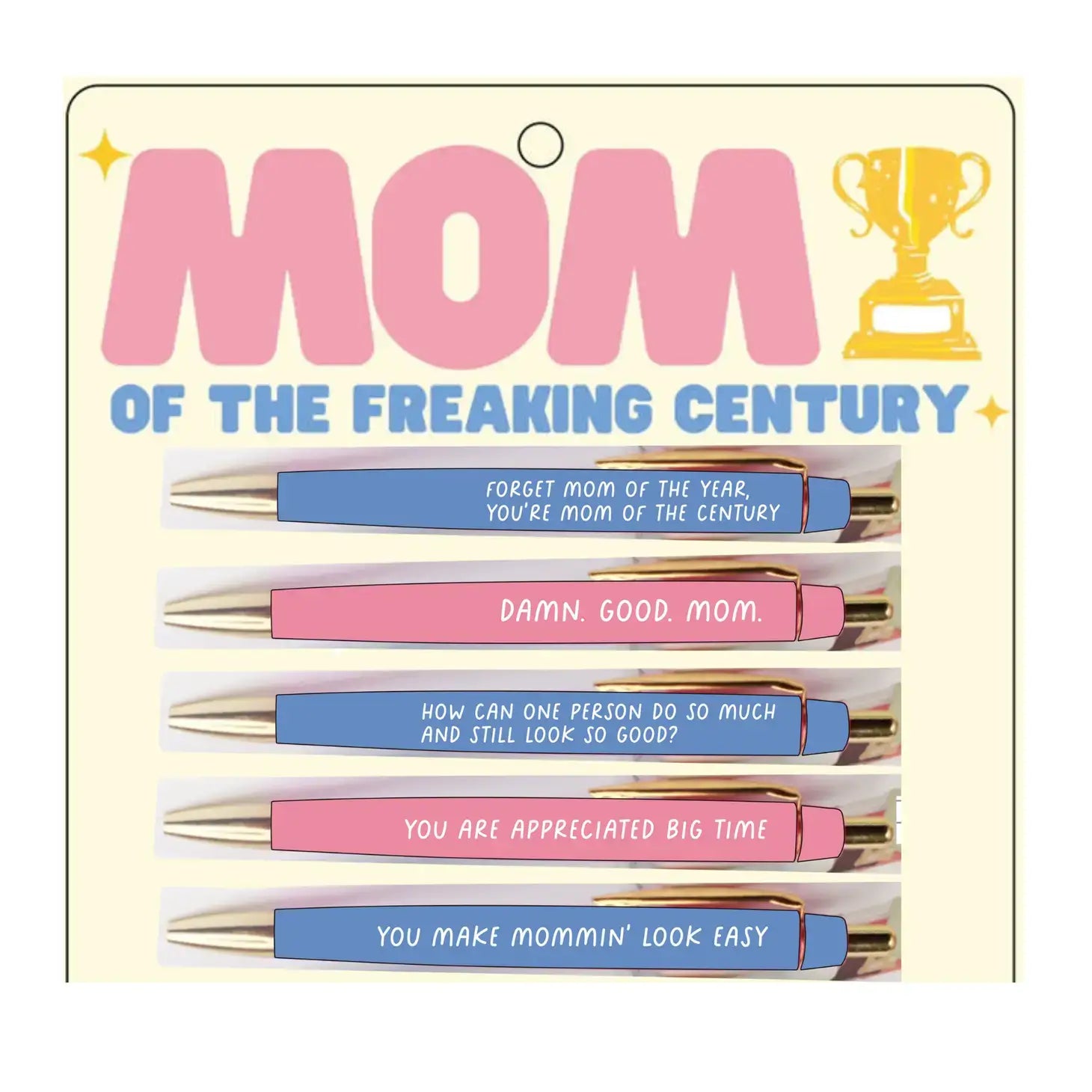 Fun Club Mom of The Freaking Century Pen Set | Mother's Day Gift | Set of 5 Black Ink Ballpoint Pen