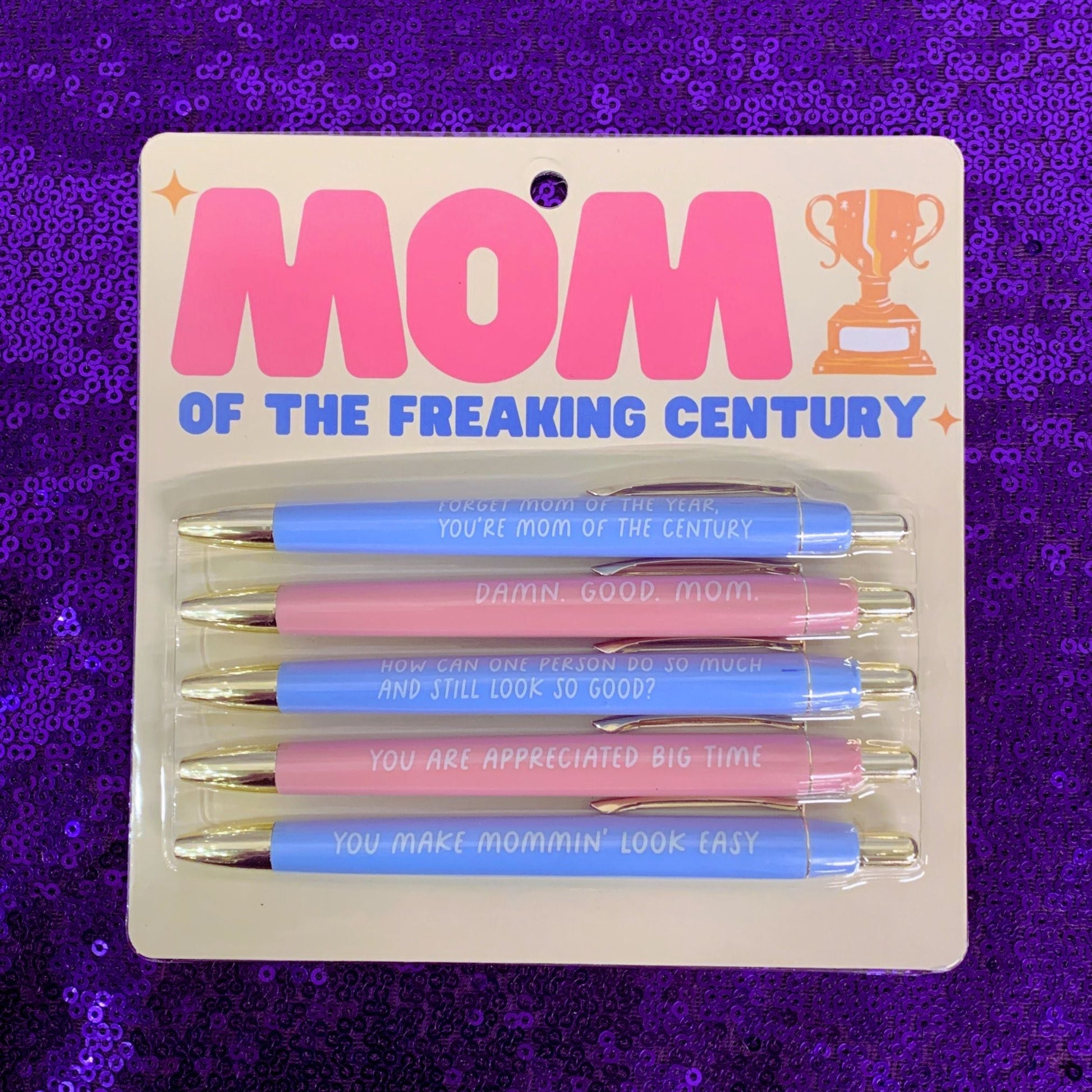 Fun Club Mom of The Freaking Century Pen Set | Mother's Day Gift | Set of 5 Black Ink Ballpoint Pen