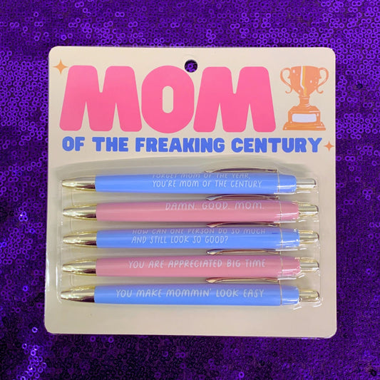 Fun Club Mom of The Freaking Century Pen Set | Mother's Day Gift | Set of 5 Black Ink Ballpoint Pen