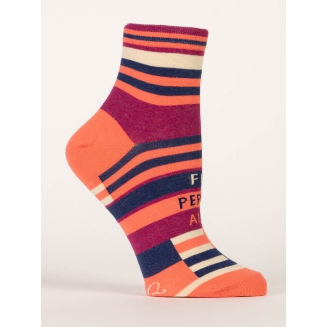 Fun Person Alert Women's Ankle Socks in Orange Stripe | BlueQ at GetBullish