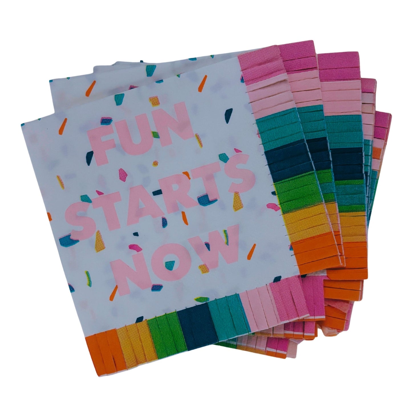 Fun Starts Now Fringe Beverage Napkins | Confetti Party Cocktail Paper Napkin | 5"