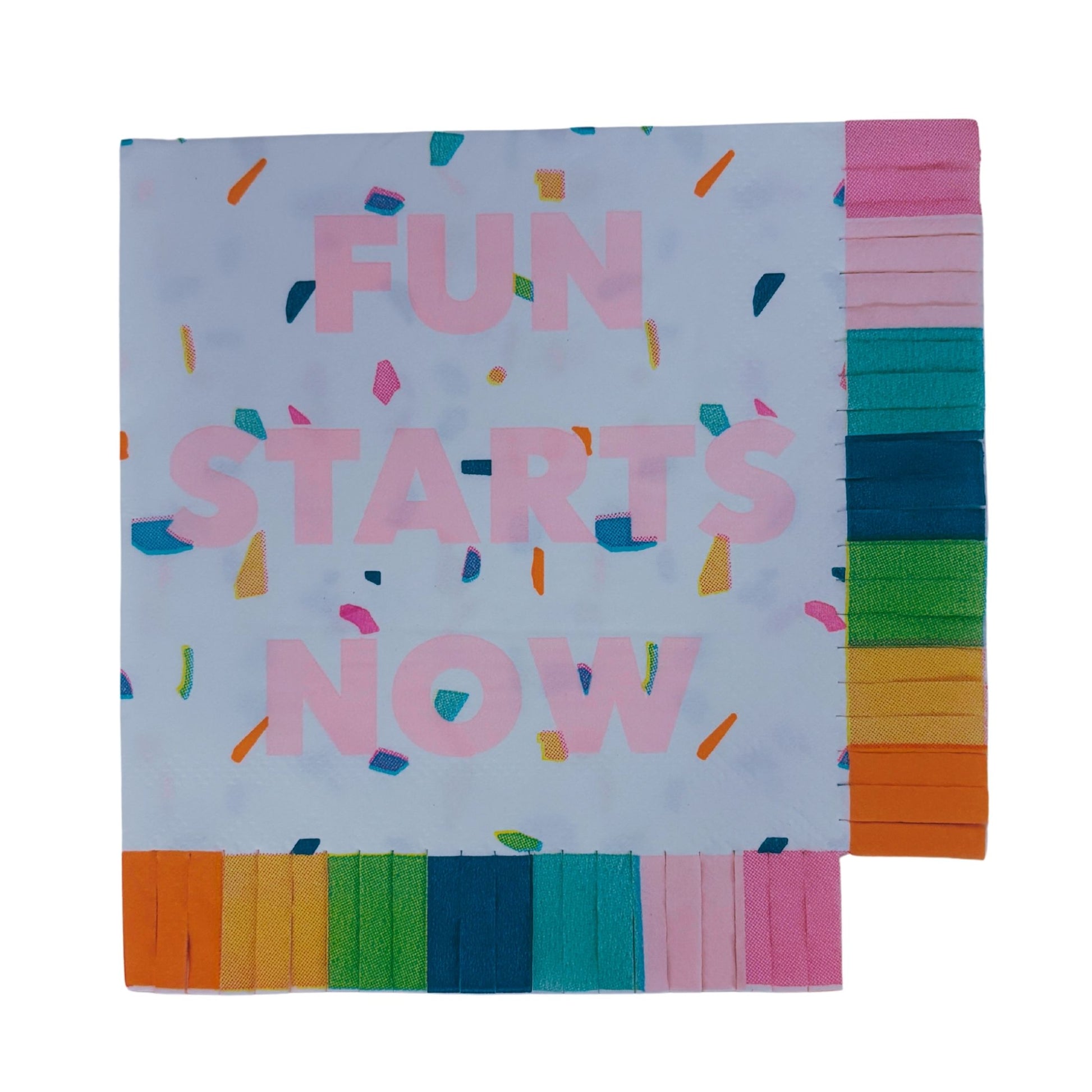 Fun Starts Now Fringe Beverage Napkins | Confetti Party Cocktail Paper Napkin | 5"