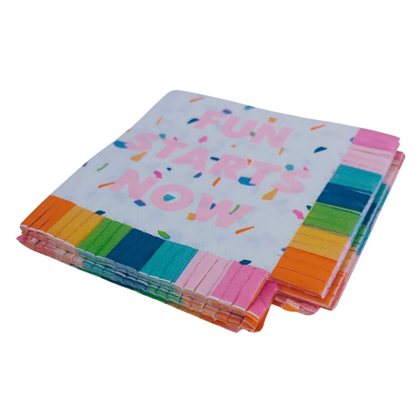 Fun Starts Now Fringe Beverage Napkins | Confetti Party Cocktail Paper Napkin | 5"
