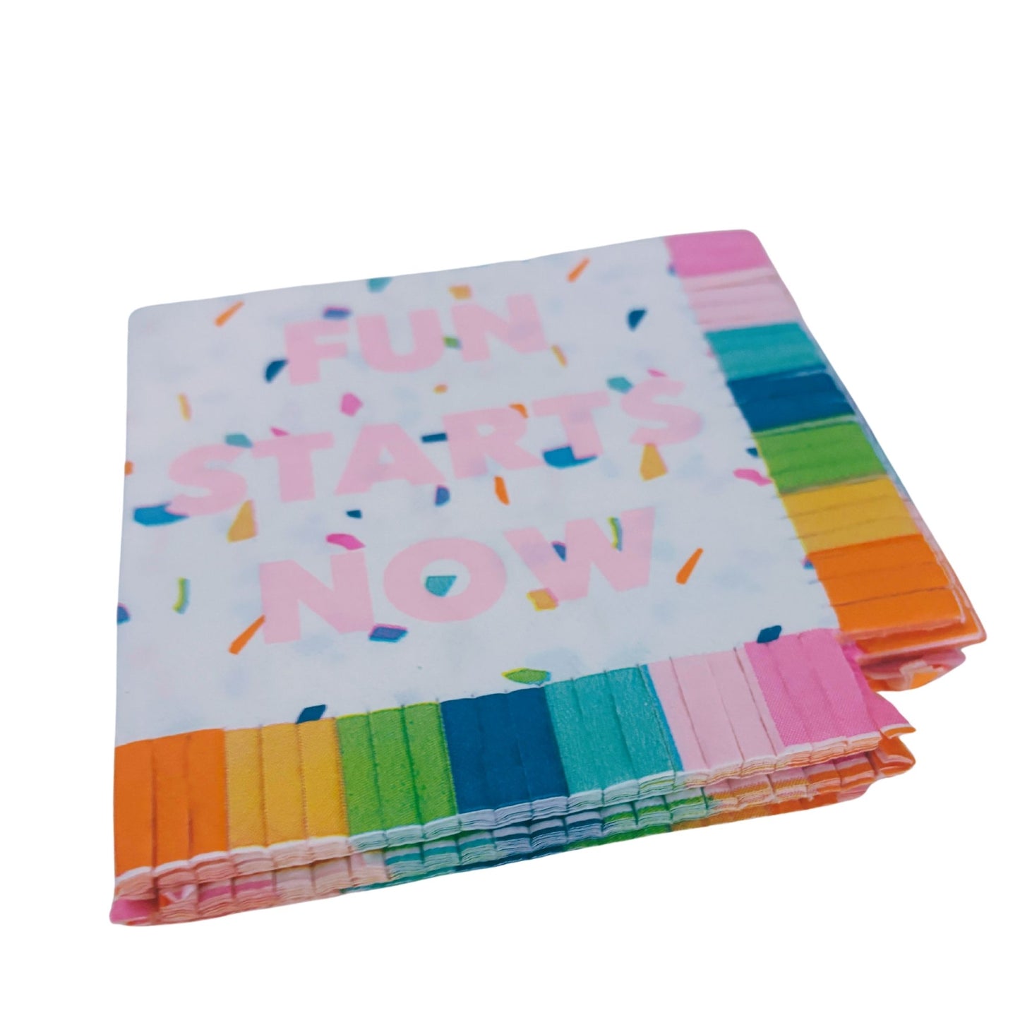Fun Starts Now Fringe Beverage Napkins | Confetti Party Cocktail Paper Napkin | 5"