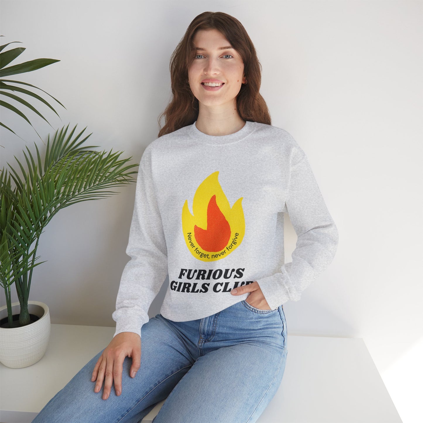 Furious Girls Club Unisex Heavy Blend™ Crewneck Sweatshirt | Feminist Statement Pullover [Sizes S-5X]