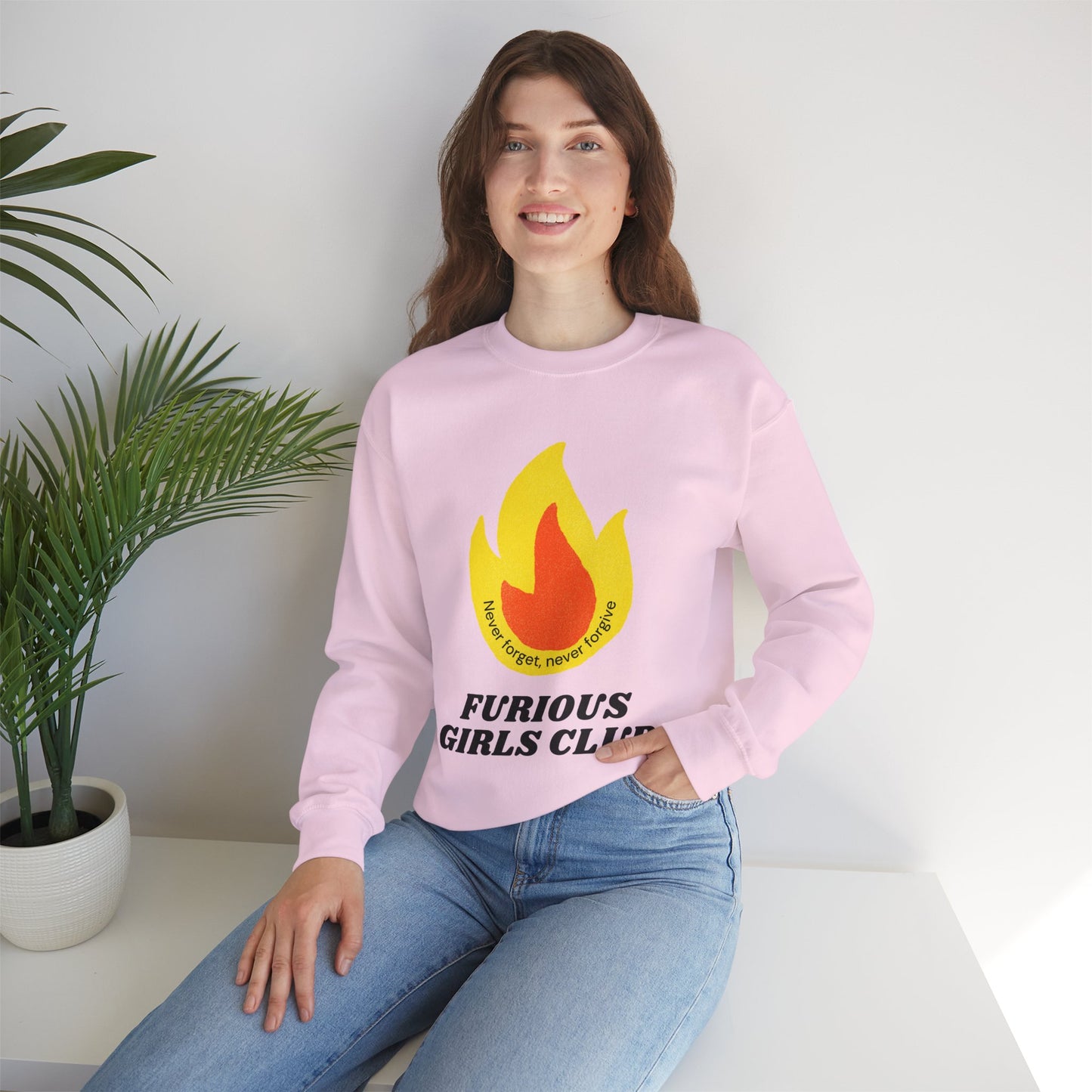 Furious Girls Club Unisex Heavy Blend™ Crewneck Sweatshirt | Feminist Statement Pullover [Sizes S-5X]