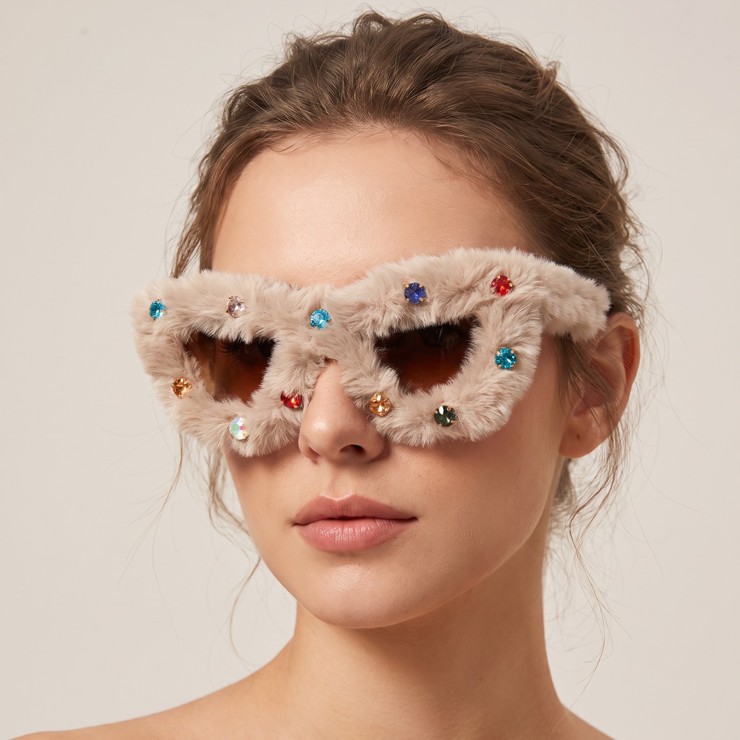 Furry Gem Cat-Eye Sunglasses | Faux Fur Rhinestone Frames-V by Vye Eyewear-The Bullish Store