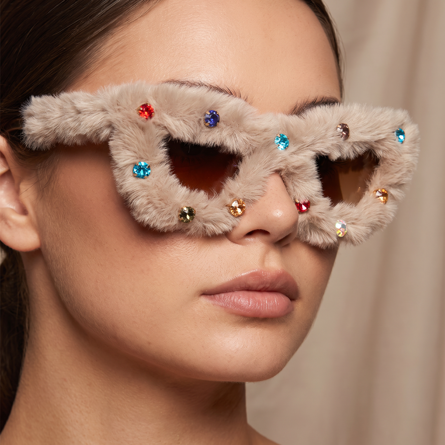 Furry Gem Cat-Eye Sunglasses | Faux Fur Rhinestone Frames-V by Vye Eyewear-The Bullish Store