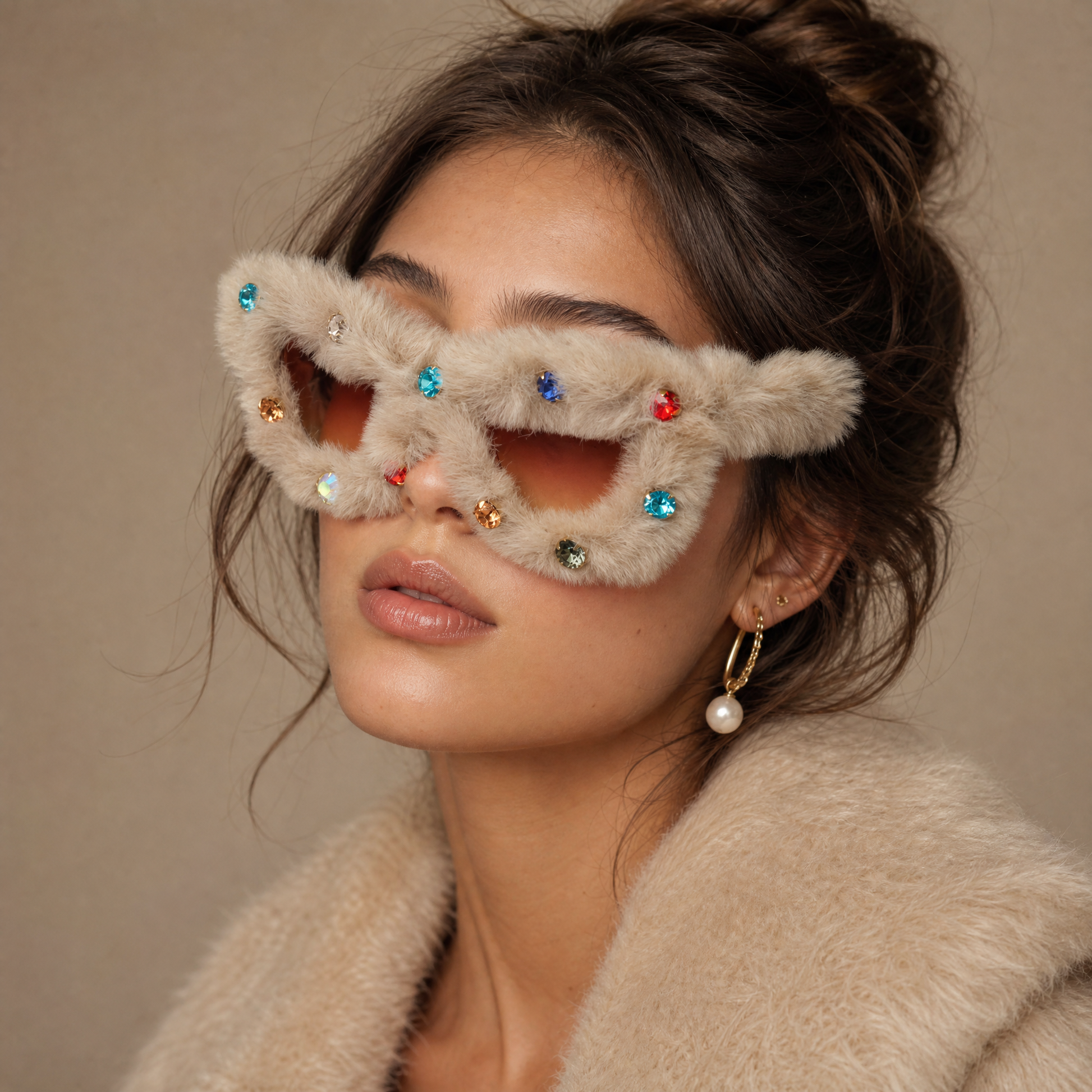 Furry Gem Cat-Eye Sunglasses | Faux Fur Rhinestone Frames-V by Vye Eyewear-The Bullish Store