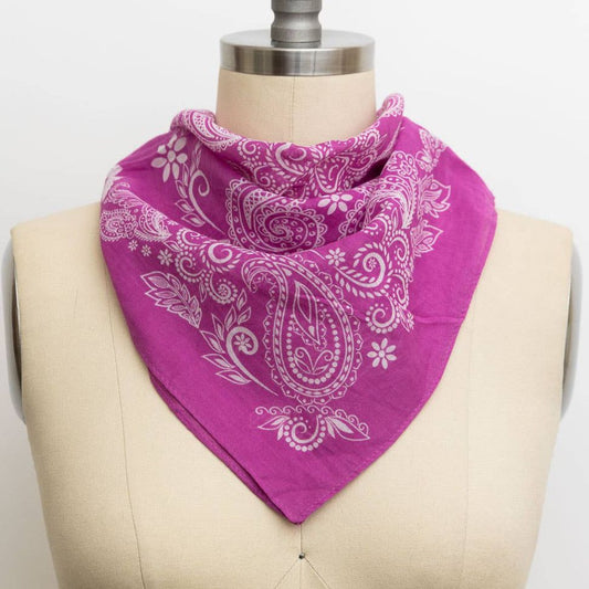 Fuschia Paisley Floral Patterned Bandana | Unisex Boho Neck Scarf