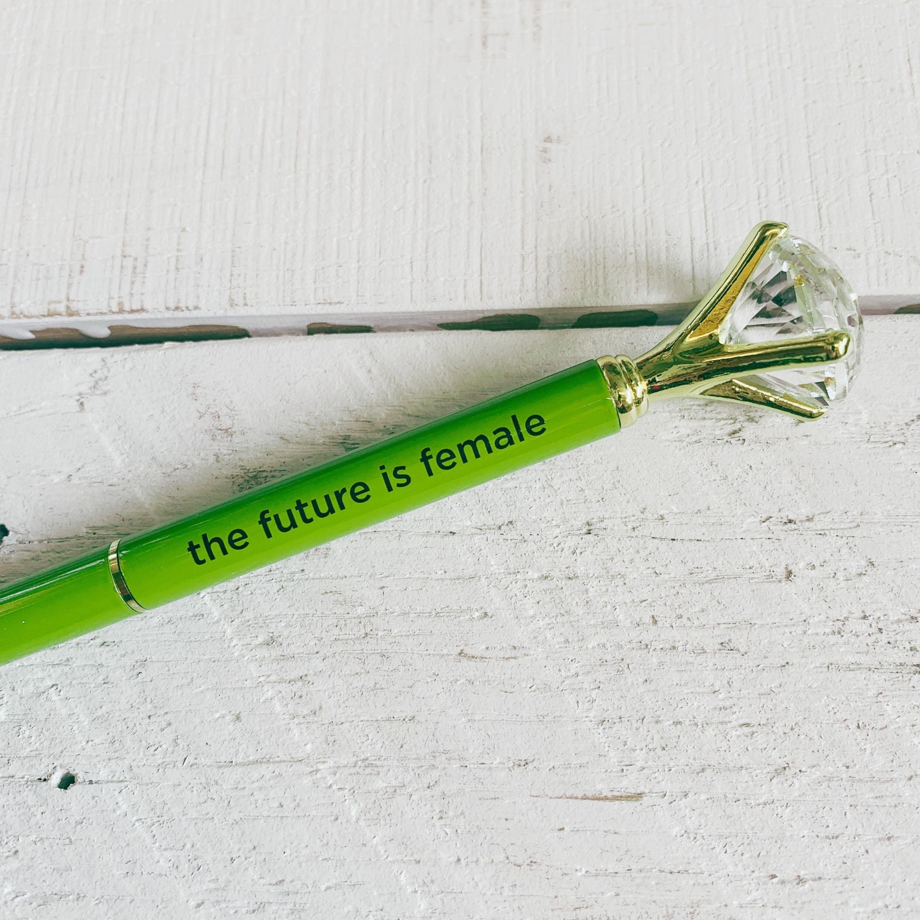 Future Is Female Chartreuse Green Gem Pen | Giftable Single Pen | Novelty Office Desk Supplies