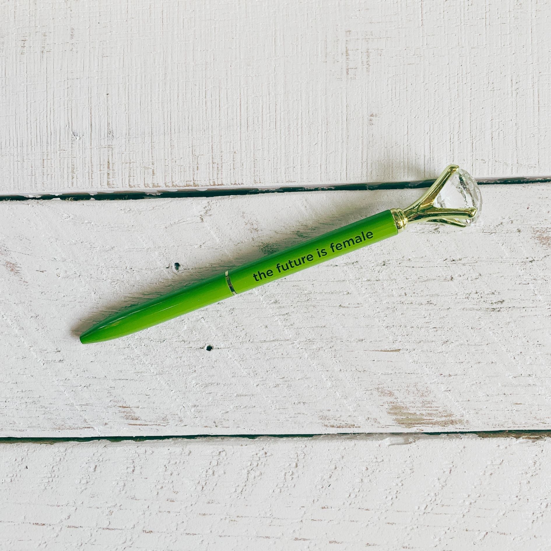 Future Is Female Chartreuse Green Gem Pen | Giftable Single Pen | Novelty Office Desk Supplies