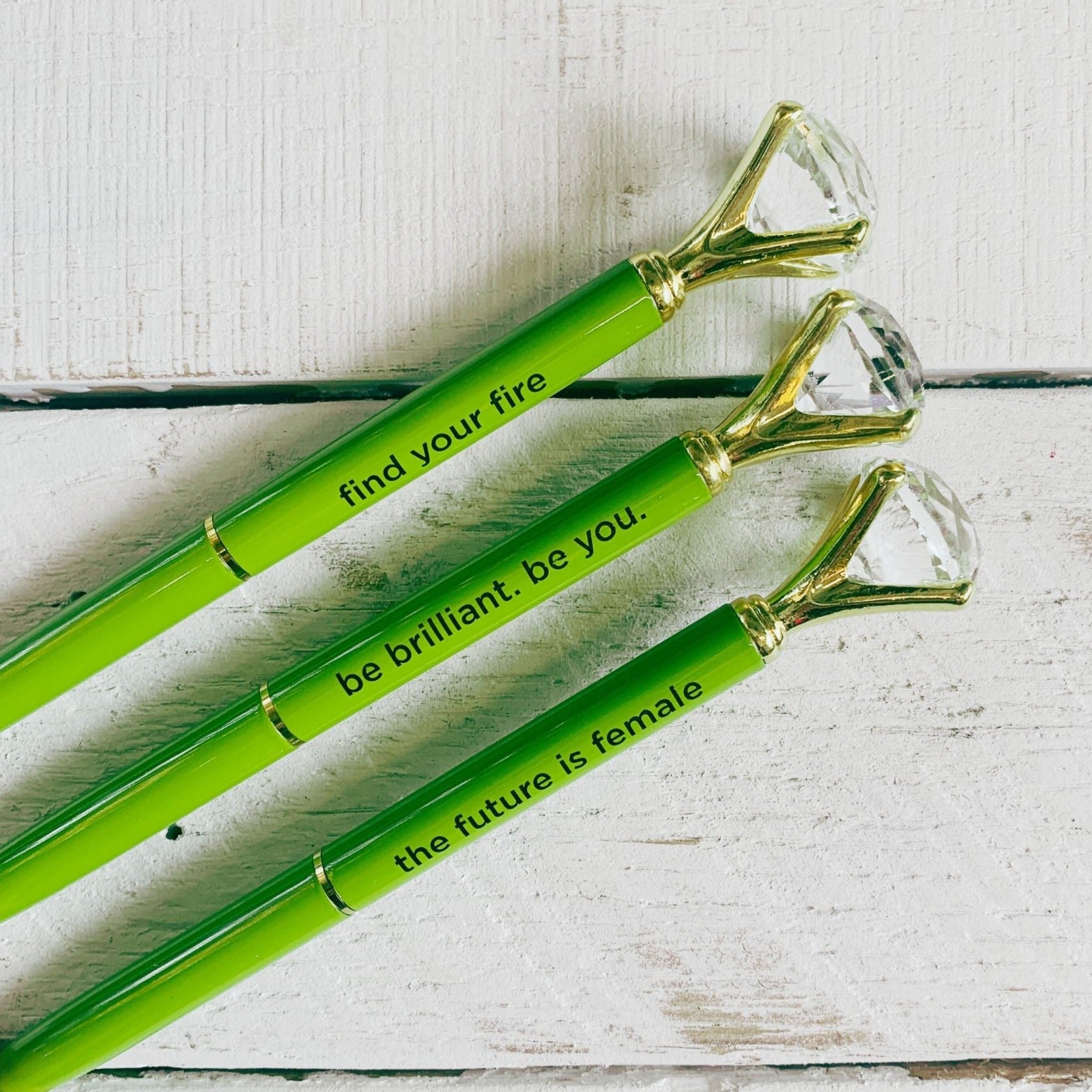 Future Is Female Chartreuse Green Gem Pen | Giftable Single Pen | Novelty Office Desk Supplies