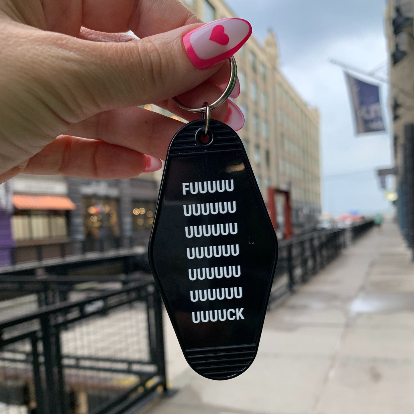 Fuuuuuuuuuuuck Motel Style Keychain in Black